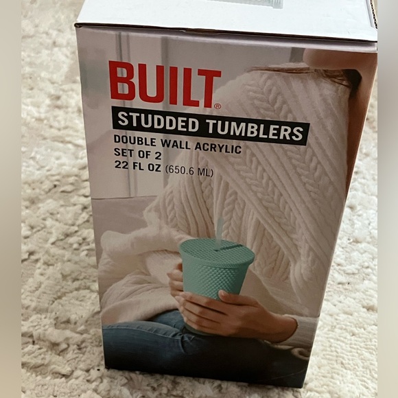 NEW!! Tumbler Cup Set Studded Aqua & White Double Wall - Picture 3 of 5